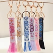 Butterfly-Themed Rhinestone Woven Keychain with Tassels and Stainless Steel Ring – Ideal as a Key Holder, Bag Charm, or ID Card Accessory