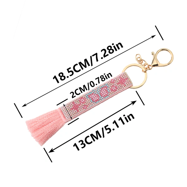 Butterfly-Themed Rhinestone Woven Keychain with Tassels and Stainless Steel Ring – Ideal as a Key Holder, Bag Charm, or ID Card Accessory