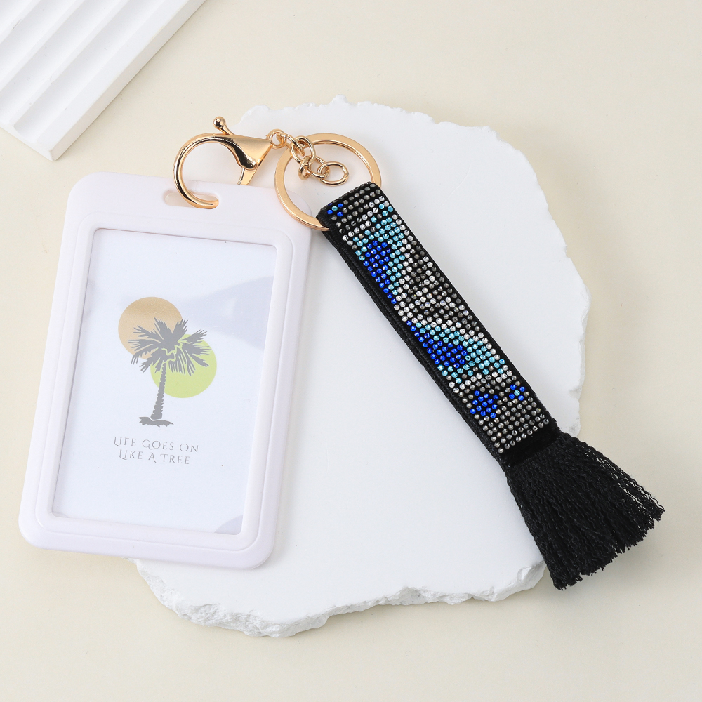 Butterfly-Themed Rhinestone Woven Keychain with Tassels and Stainless Steel Ring – Ideal as a Key Holder, Bag Charm, or ID Card Accessory