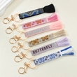 Butterfly-Themed Rhinestone Woven Keychain with Tassels and Stainless Steel Ring – Ideal as a Key Holder, Bag Charm, or ID Card Accessory