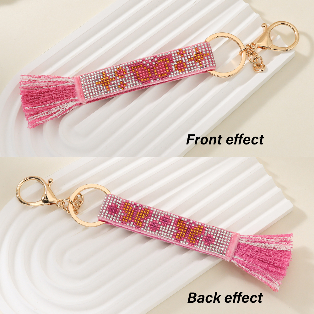 Butterfly-Themed Rhinestone Woven Keychain with Tassels and Stainless Steel Ring – Ideal as a Key Holder, Bag Charm, or ID Card Accessory