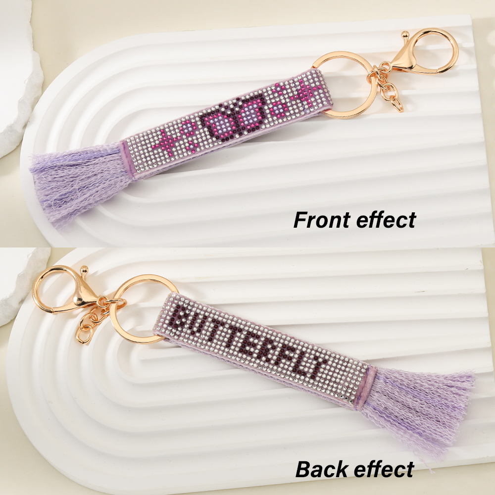 Butterfly-Themed Rhinestone Woven Keychain with Tassels and Stainless Steel Ring – Ideal as a Key Holder, Bag Charm, or ID Card Accessory