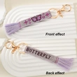 Butterfly-Themed Rhinestone Woven Keychain with Tassels and Stainless Steel Ring – Ideal as a Key Holder, Bag Charm, or ID Card Accessory