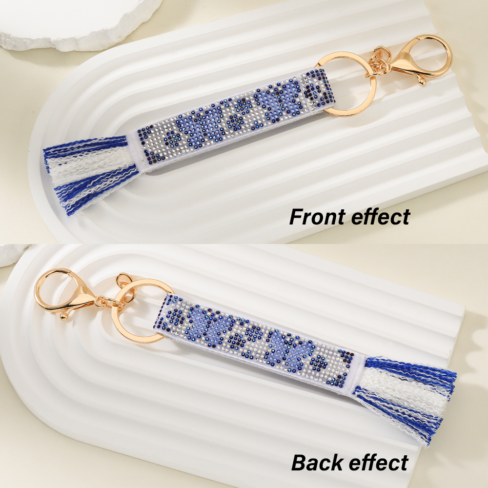 Butterfly-Themed Rhinestone Woven Keychain with Tassels and Stainless Steel Ring – Ideal as a Key Holder, Bag Charm, or ID Card Accessory
