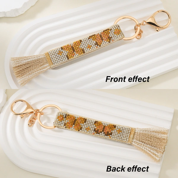 Butterfly-Themed Rhinestone Woven Keychain with Tassels and Stainless Steel Ring – Ideal as a Key Holder, Bag Charm, or ID Card Accessory