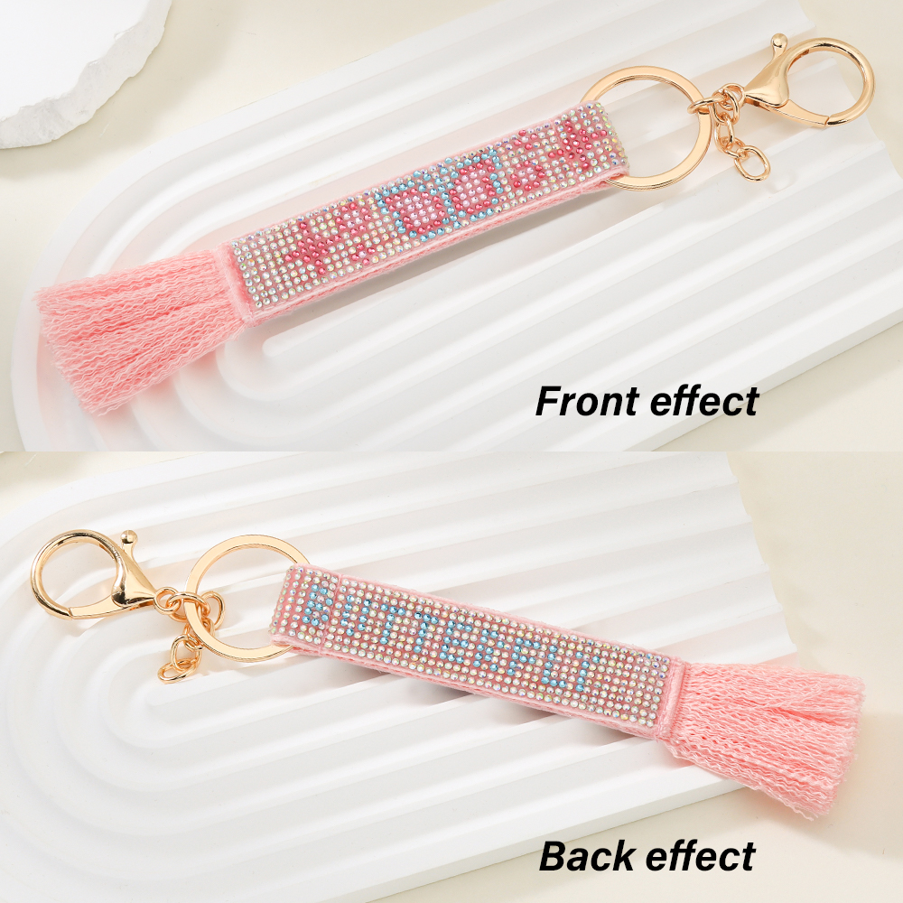 Butterfly-Themed Rhinestone Woven Keychain with Tassels and Stainless Steel Ring – Ideal as a Key Holder, Bag Charm, or ID Card Accessory