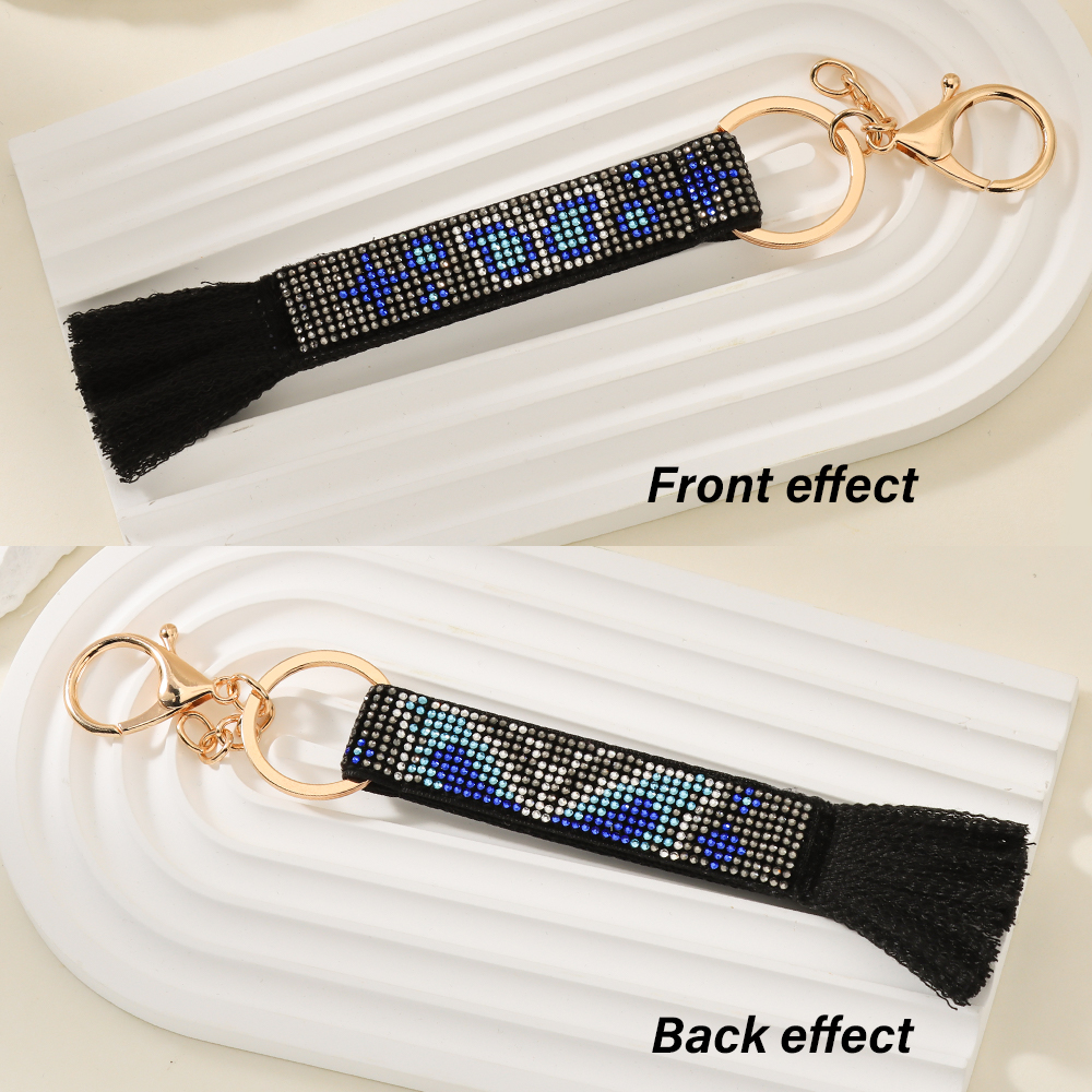 Butterfly-Themed Rhinestone Woven Keychain with Tassels and Stainless Steel Ring – Ideal as a Key Holder, Bag Charm, or ID Card Accessory
