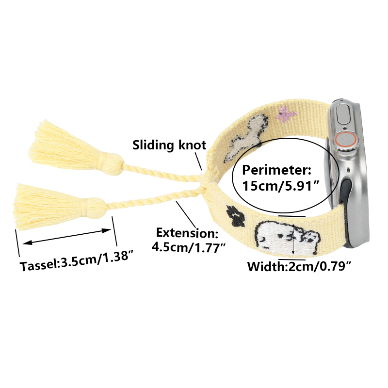 Pet Lovers Apple Watch Strap Woven Tassel Watch Band Series 6 7 8 9 with Adjustable Tassels and Embroidered Pets
