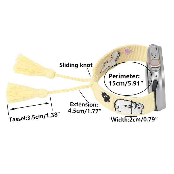 Pet Lovers Apple Watch Strap Woven Tassel Watch Band Series 6 7 8 9 with Adjustable Tassels and Embroidered Pets