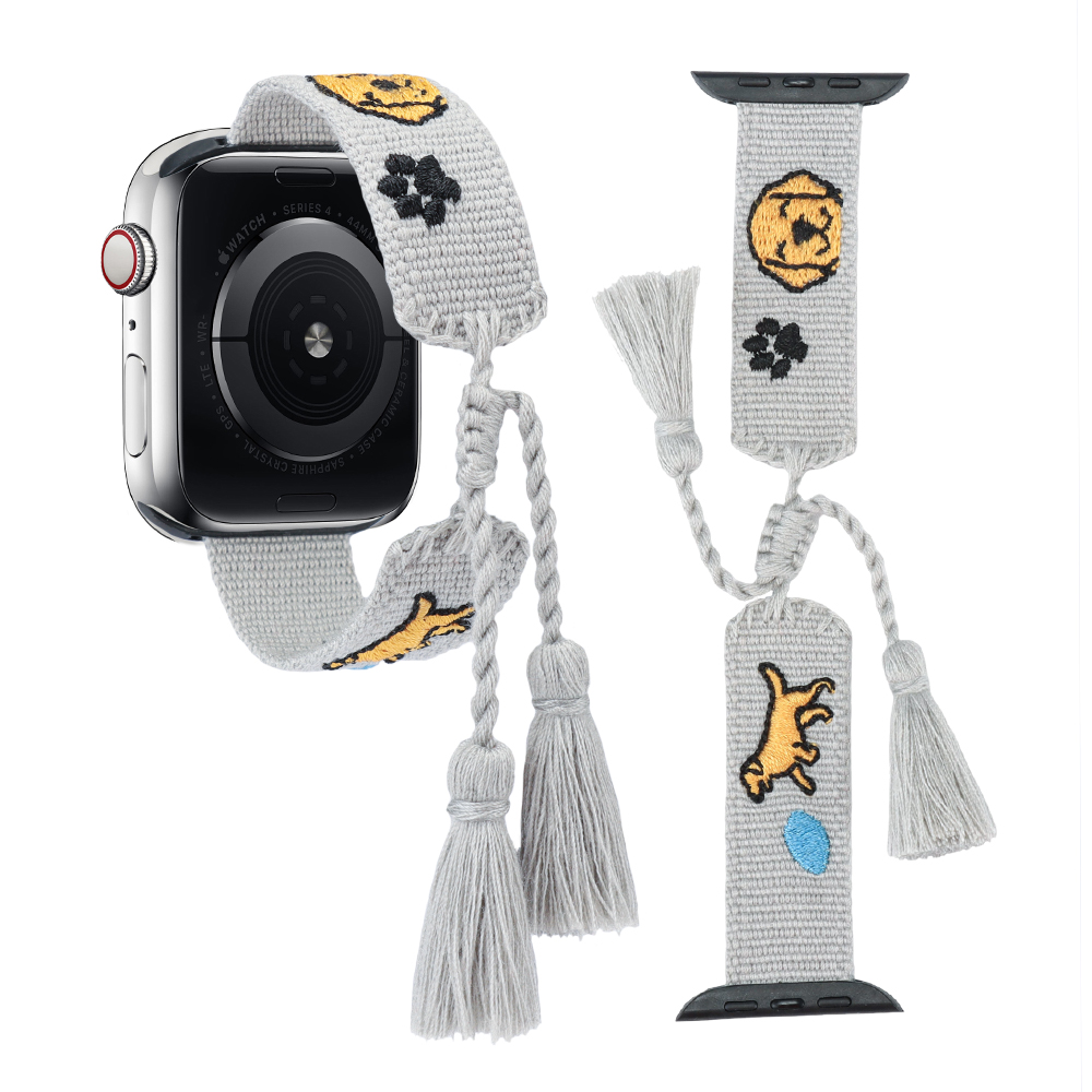 Pet Lovers Apple Watch Strap Woven Tassel Watch Band Series 6 7 8 9 with Adjustable Tassels and Embroidered Pets