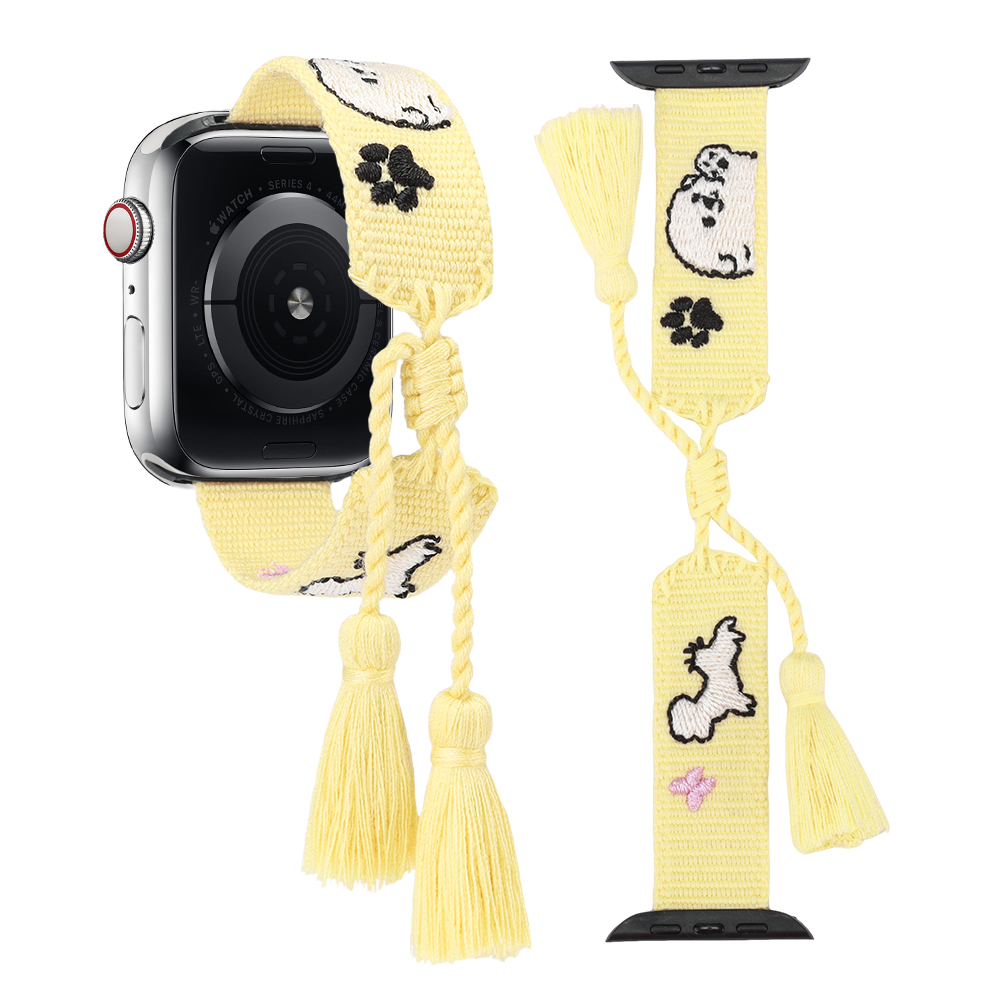 Pet Lovers Apple Watch Strap Woven Tassel Watch Band Series 6 7 8 9 with Adjustable Tassels and Embroidered Pets