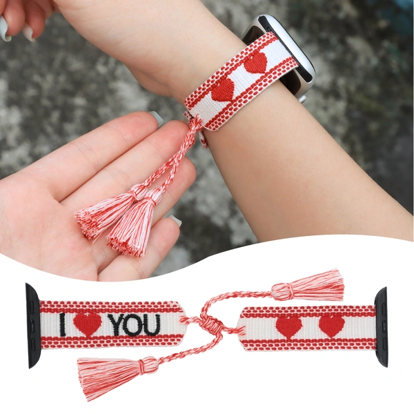 Apple Watch Strap XOXO | I LOVE YOU Adjustable Embroidery Woven Watch Band for 10 9 8 7 6 Iwatch Strap