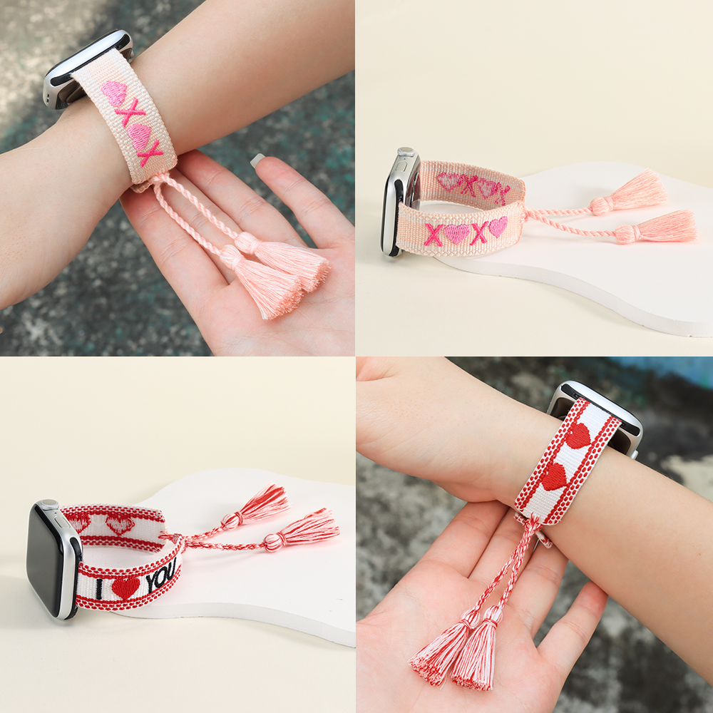 Apple Watch Strap XOXO | I LOVE YOU Adjustable Embroidery Woven Watch Band for 10 9 8 7 6 Iwatch Strap