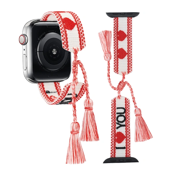 Apple Watch Strap XOXO | I LOVE YOU Adjustable Embroidery Woven Watch Band for 10 9 8 7 6 Iwatch Strap