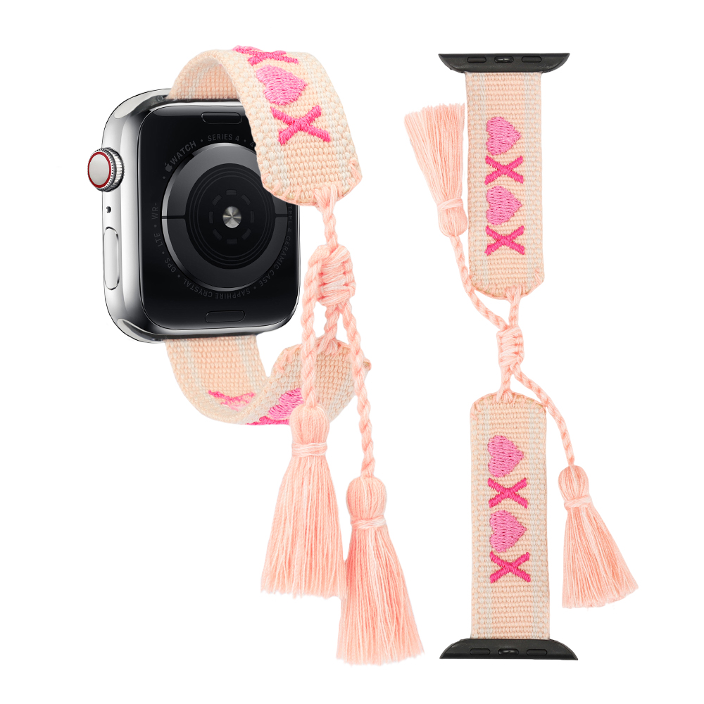 Apple Watch Strap XOXO | I LOVE YOU Adjustable Embroidery Woven Watch Band for 10 9 8 7 6 Iwatch Strap