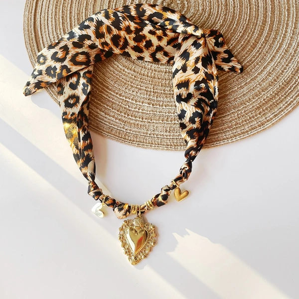 Fashion Scarf Necklace with Large Stainless Steel Heart Pendant