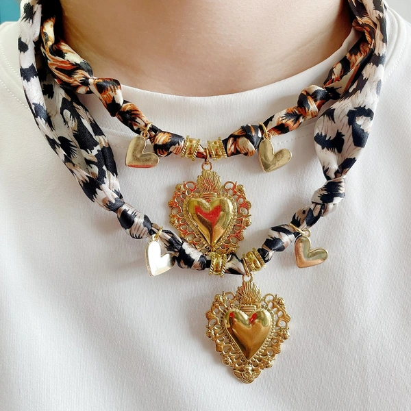 Collar de bufanda de moda con colgante de corazón grande de acero inoxidable