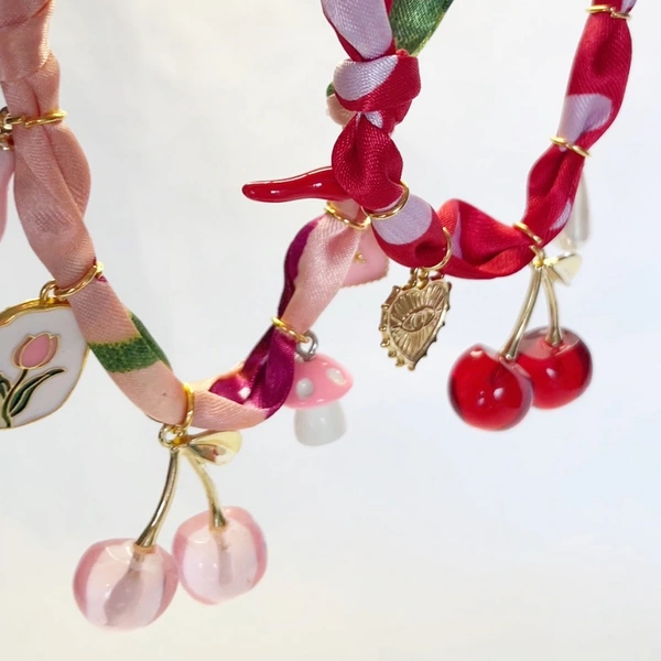 Collar con bandana de cerezas Y2K rosa y rojo, gargantilla con colgante ajustable