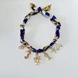 Collar de pañuelo azul con dijes de animales del océano, colgante de bufanda de moda para mujer, accesorio de regalo con temática otoñal.