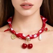 Collier bandana cerise rose et rouge Y2K, bijoux ras du cou à pendentif réglable