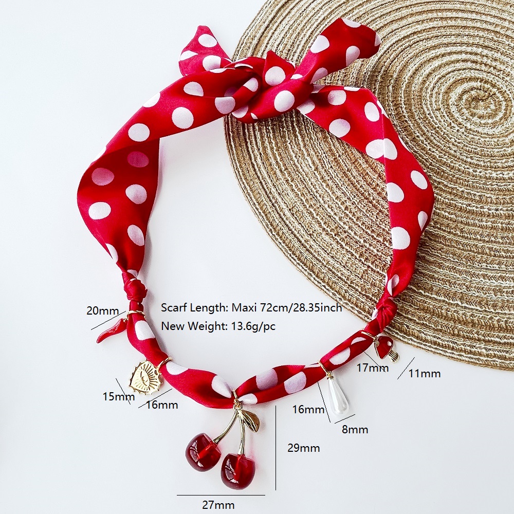 Collier bandana cerise rose et rouge Y2K, bijoux ras du cou à pendentif réglable