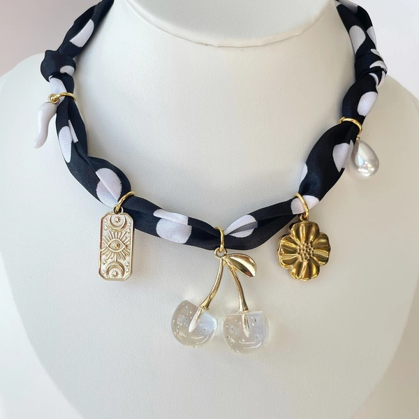 Collier bandana cerise rose et rouge Y2K, bijoux ras du cou à pendentif réglable