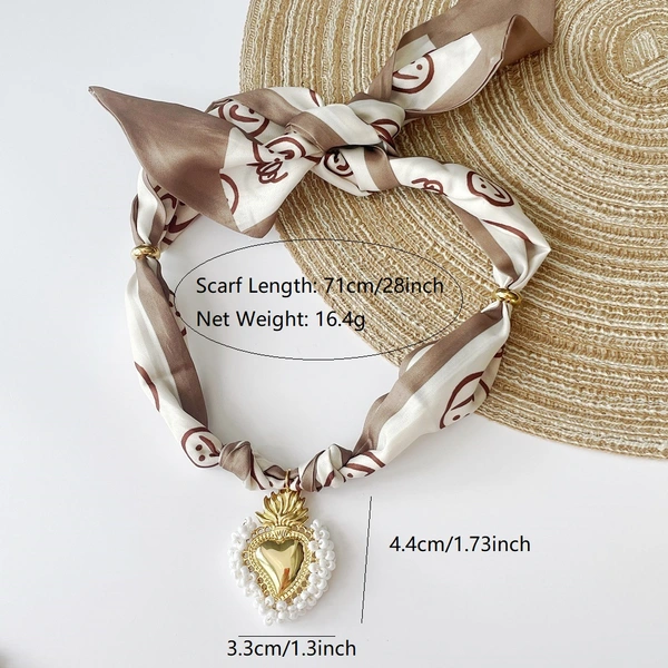 Pink Strawberry | Khaki Smile  Resin Heart Scarf Necklace with Shiny and Colorful Resin Beaded Heart Pendant Vintage Stackable Jewelry