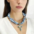 Blue Strips Cross Scarf Necklace with Guadalupe Cross Centerpiece  
