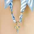 Blue Strips Cross Scarf Necklace with Guadalupe Cross Centerpiece  