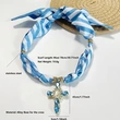 Blue Strips Cross Scarf Necklace with Guadalupe Cross Centerpiece  