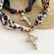 Black & Leopard Cross Scarf Necklace  