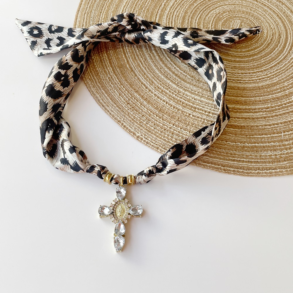 Black & Leopard Cross Scarf Necklace  