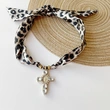 Black & Leopard Cross Scarf Necklace  