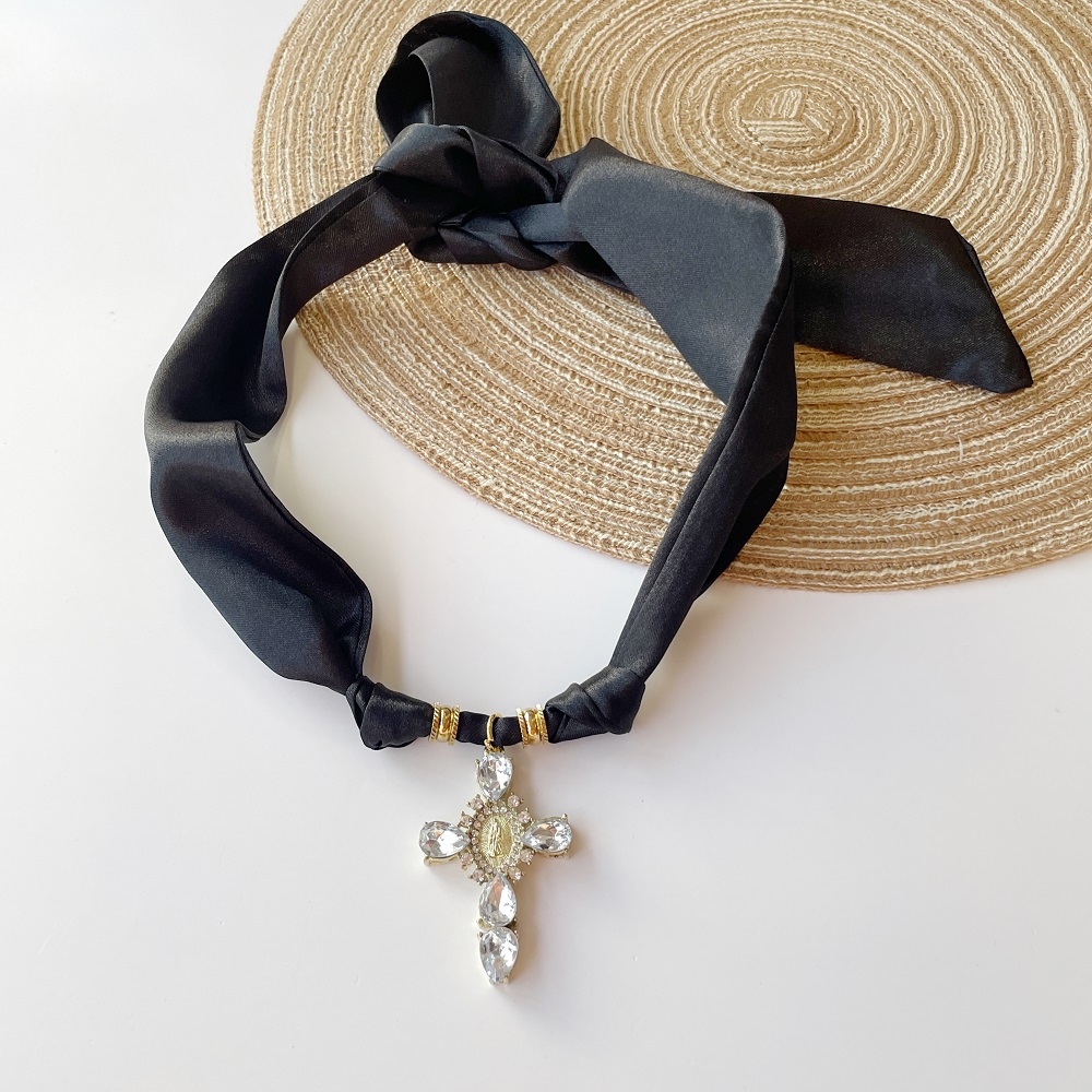 Black & Leopard Cross Scarf Necklace  
