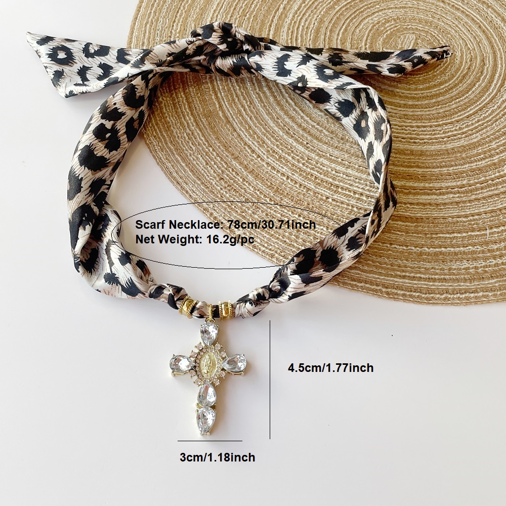 Black & Leopard Cross Scarf Necklace  