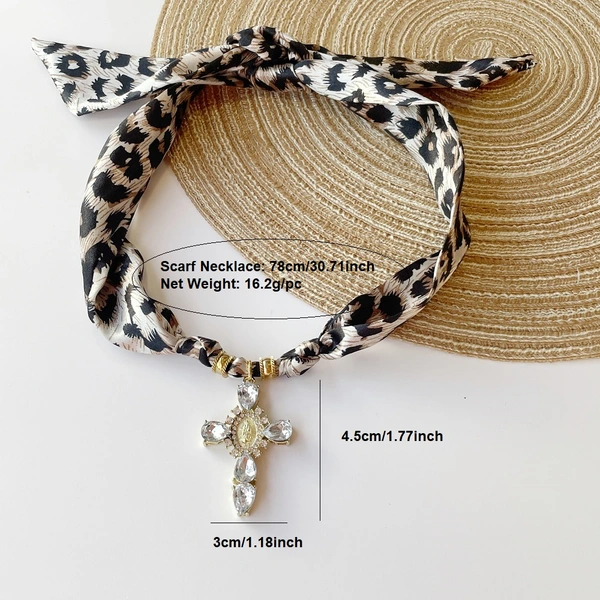 Black & Leopard Cross Scarf Necklace  