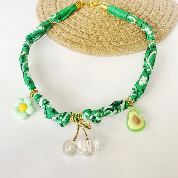 Green Floral Sun, Ballon Dog, Conch, Flower Scarf Necklace