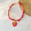 Red Floral Sun, Heart, Conch Scarf Necklace