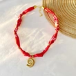 Red Floral Sun, Heart, Conch Scarf Necklace