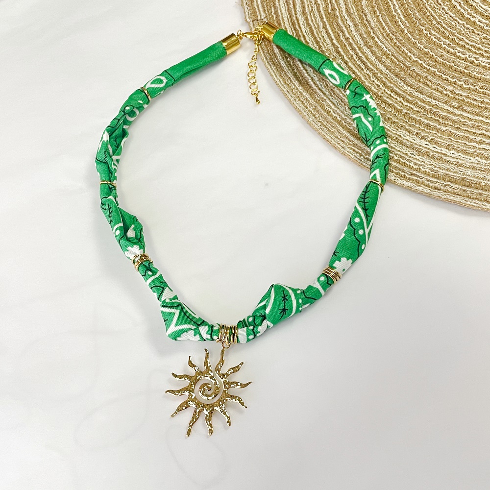 Green Floral Sun, Ballon Dog, Conch, Flower Scarf Necklace