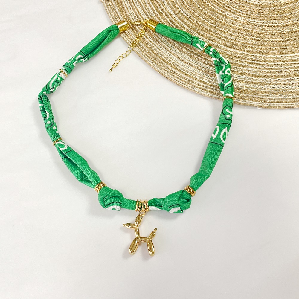 Green Floral Sun, Ballon Dog, Conch, Flower Scarf Necklace