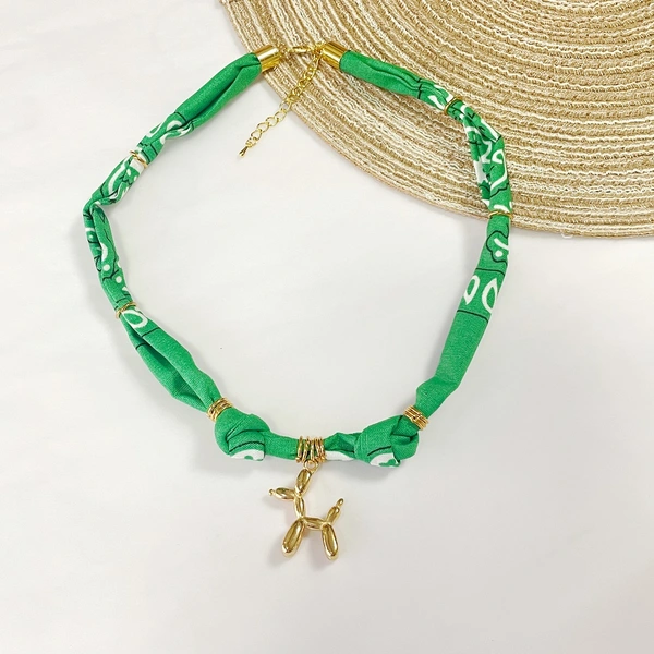 Green Floral Sun, Ballon Dog, Conch, Flower Scarf Necklace