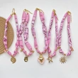 Pink Floral Scarf Necklace with charms