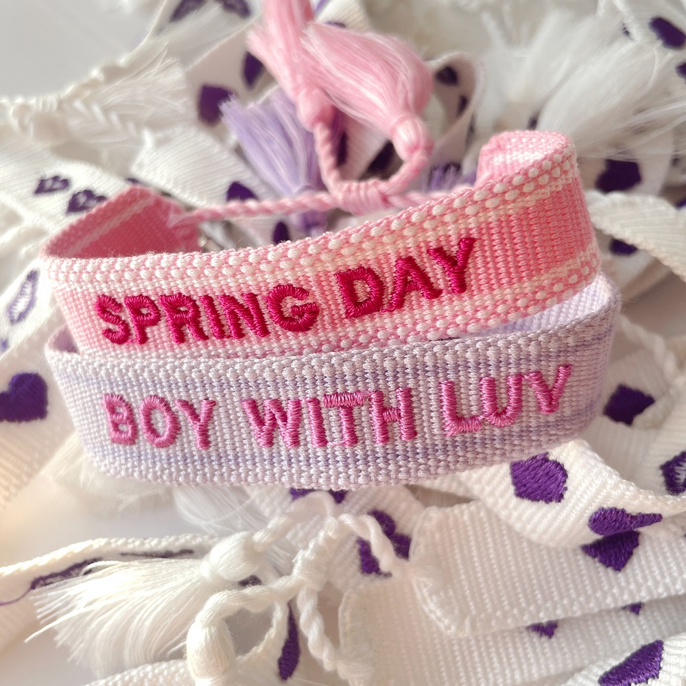 Fan-made BTS inspired Bracelets Saying FAKE LOVE | SPRING DAY | I PURPLE YOU | BOY WITH LUV