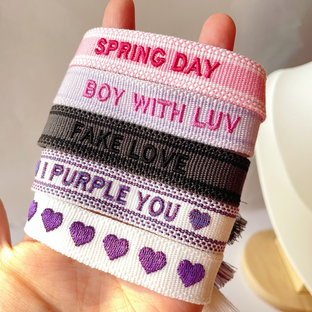 Fan-made BTS inspired Bracelets Saying FAKE LOVE | SPRING DAY | I PURPLE YOU | BOY WITH LUV
