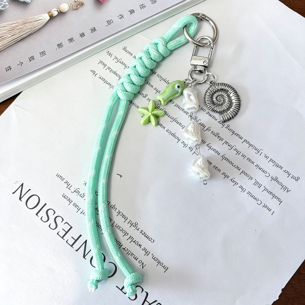  Ocean Vibes Braided Cord Bag Charm, Beach-Themed Keychain with Starfish, Shell & Sea Charms, Cute Purse Backpack Pendant
