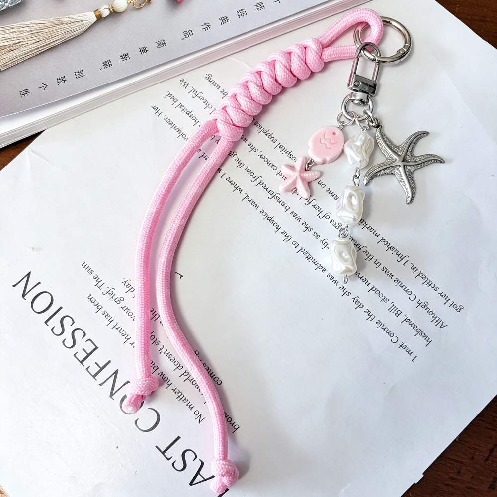  Ocean Vibes Braided Cord Bag Charm, Beach-Themed Keychain with Starfish, Shell & Sea Charms, Cute Purse Backpack Pendant