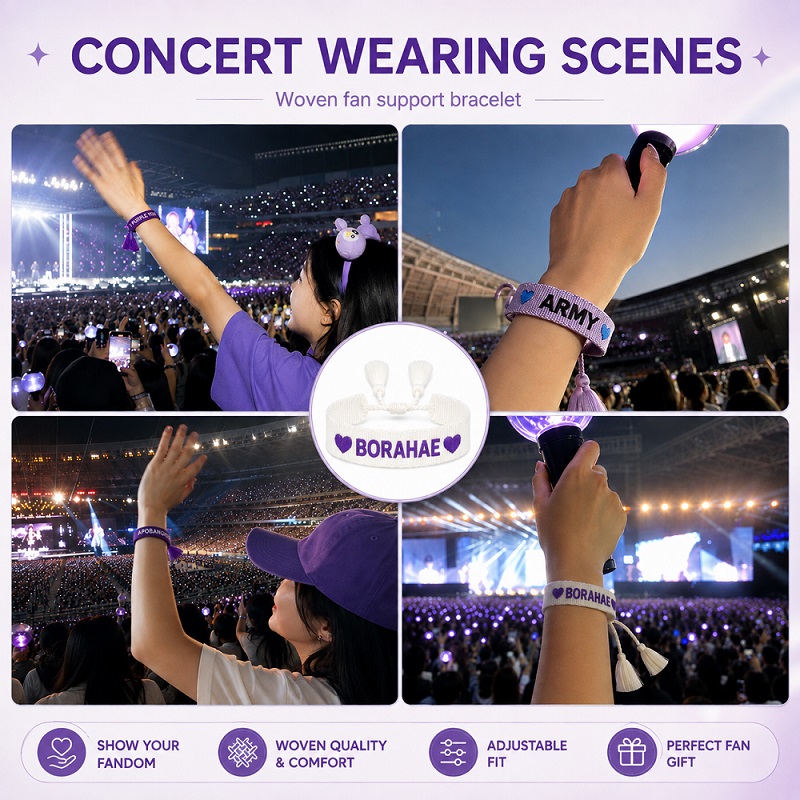 Custom Adjustable Bracelet with Embroidered Text Slogans for Concerts, Inspired By BTS x ARMY