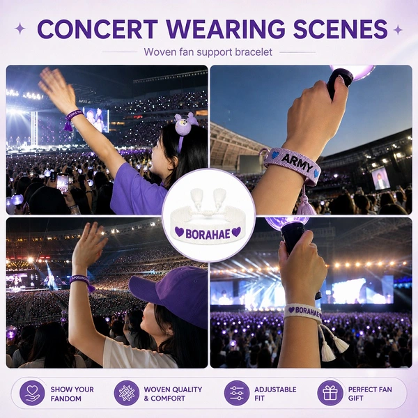 Custom Adjustable Bracelet with Embroidered Text Slogans for Concerts, Inspired By BTS x ARMY