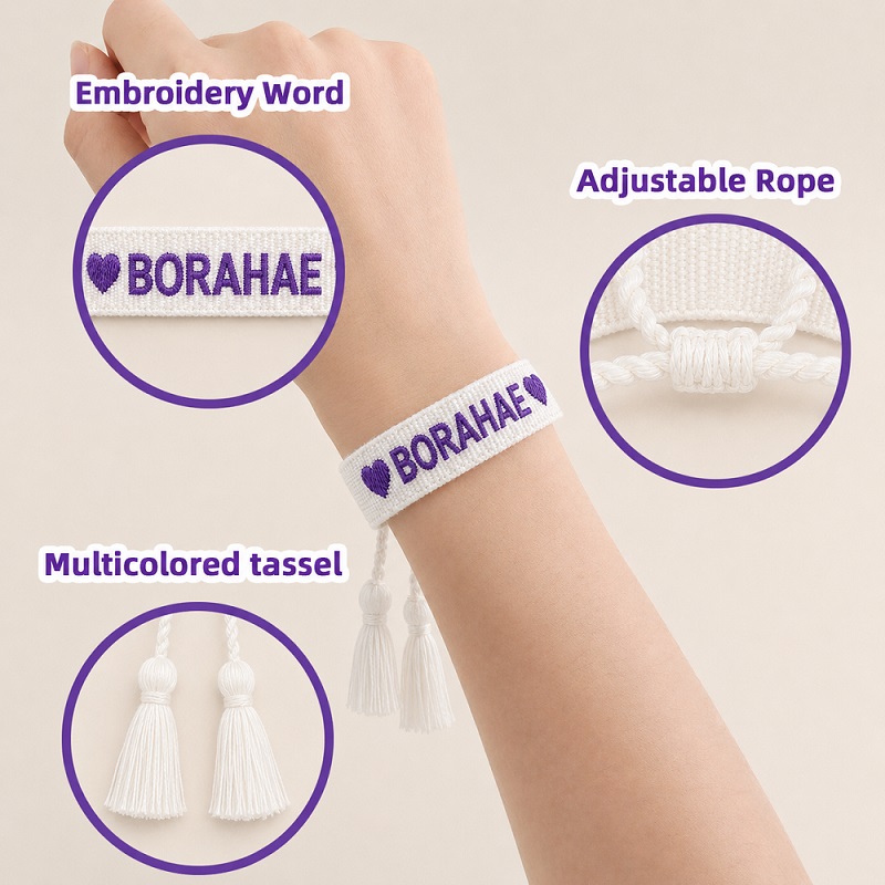 Custom Adjustable Bracelet with Embroidered Text Slogans for Concerts, Inspired By BTS x ARMY